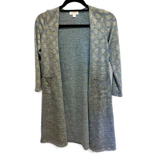 LuLaRoe kids elegant Sarah grey with gold metallic print and pockets size 12